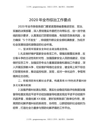 2020年全市综治工作要点