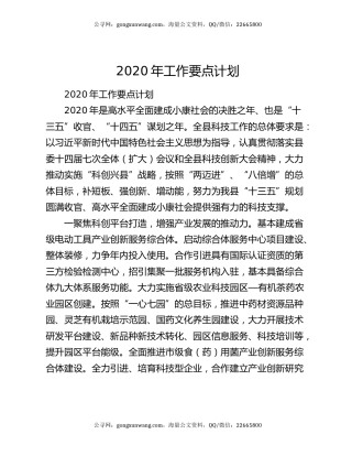 2020年工作要点计划