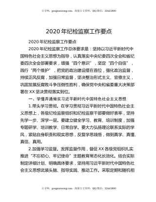 2020年纪检监察工作要点