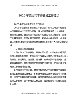 2020年综治和平安建设工作要点
