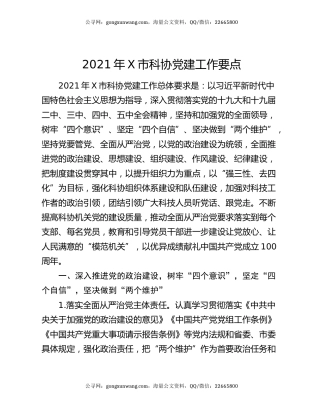 2021年X市科协党建工作要点