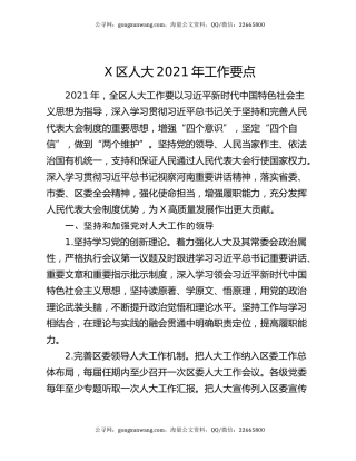 X区人大2021年工作要点