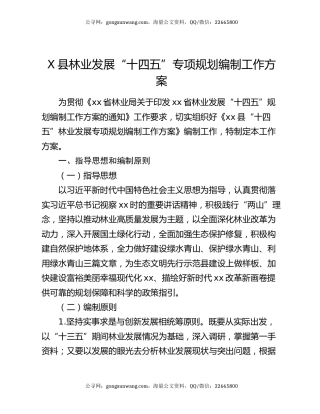 X县林业发展“十四五”专项规划编制工作方案