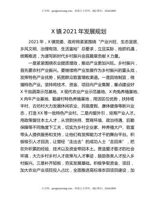 X镇2021年发展规划