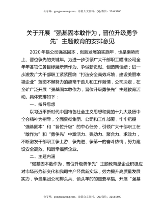 关于开展 “强基固本敢作为，晋位升级勇争先”主题教育的安排意见