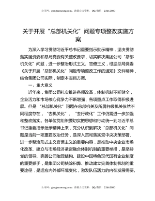 关于开展“总部机关化”问题专项整改实施方案