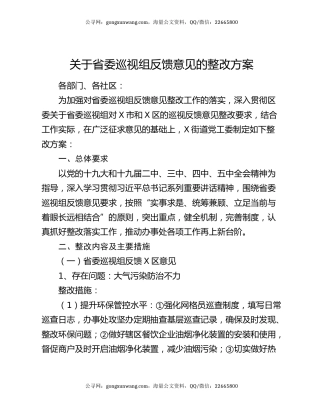 关于省委巡视组反馈意见的整改方案
