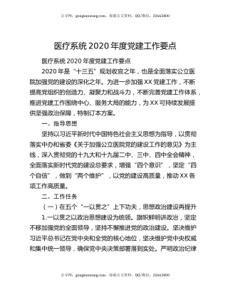 医疗系统2020年度党建工作要点