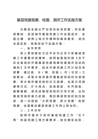 基层党建观摩、检查、测评工作实施方案