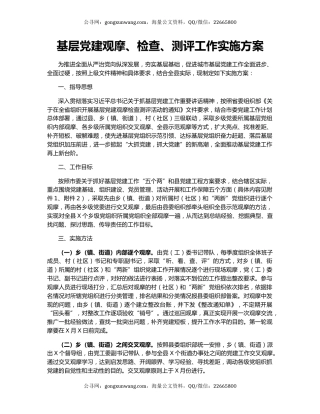 基层党建观摩、检查、测评工作实施方案