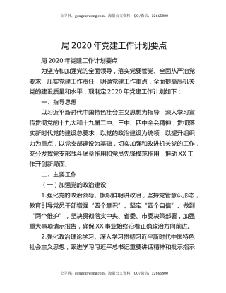 局2020年党建工作计划要点