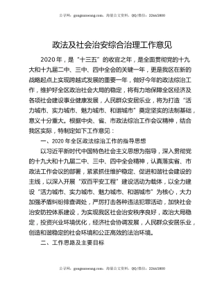 政法及社会治安综合治理工作意见