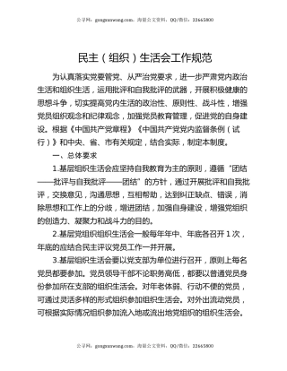 民主（组织）生活会工作规范