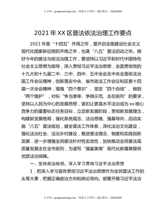 2021年XX区普法依法治理工作要点