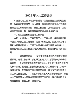 2021年人大工作计划