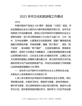 2021年市文化和旅游局工作要点
