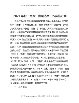 2021年村“两委”换届选举工作实施方案