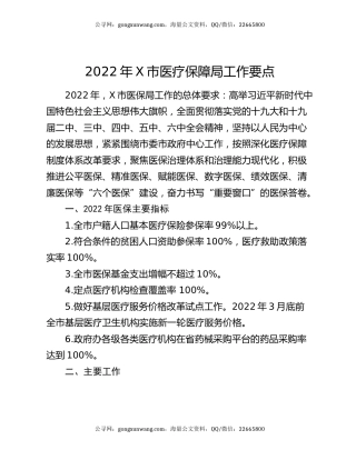 2022年X市医疗保障局工作要点