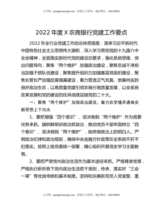 2022年度X农商银行党建工作要点