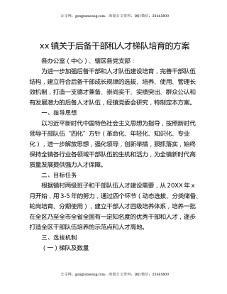 xx镇关于后备干部和人才梯队培育的方案