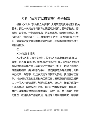 X乡“我为群众办实事”调研报告