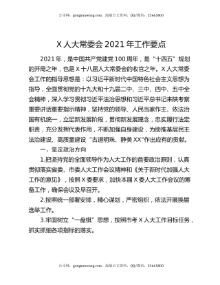 X人大常委会2021年工作要点