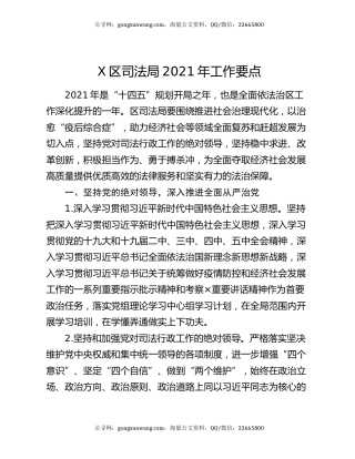 X区司法局2021年工作要点