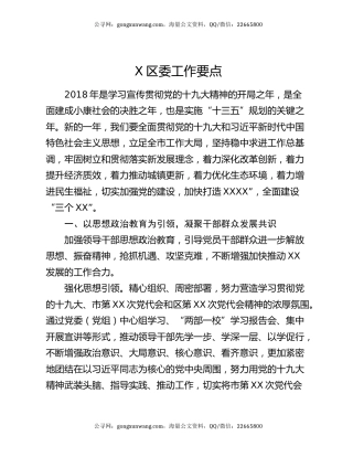 X区委工作要点