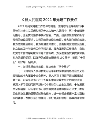 X县人民医院2021年党建工作要点