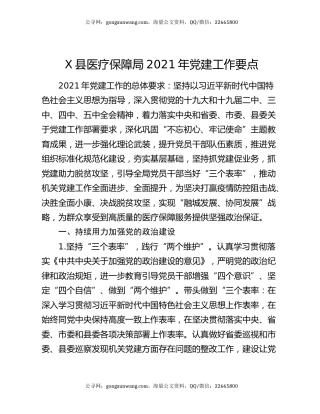 X县医疗保障局2021年党建工作要点20087