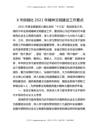 X市供销社2021年精神文明建设工作要点