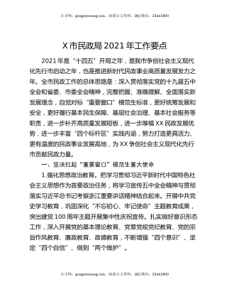 X市民政局2021年工作要点