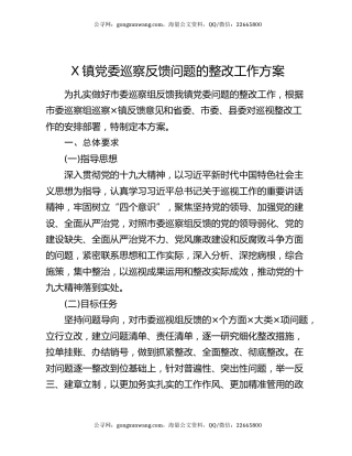 X镇党委巡察反馈问题的整改工作方案