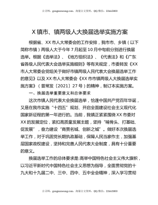 X镇市、镇两级人大换届选举实施方案