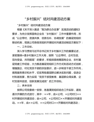 “乡村振兴”结对共建活动方案