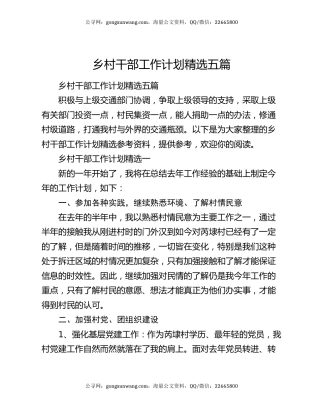 乡村干部工作计划精选五篇