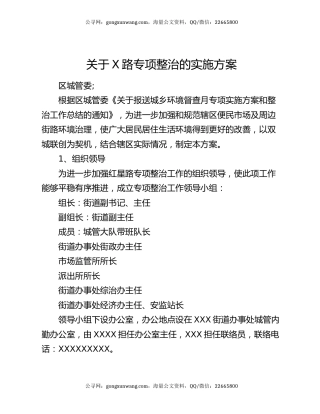 关于X路专项整治的实施方案