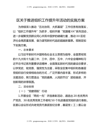 区关于推进组织工作提升年活动的实施方案