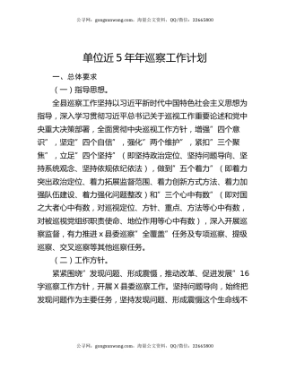 单位近5年年巡察工作计划