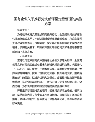国有企业关于推行党支部评星定级管理的实施方案