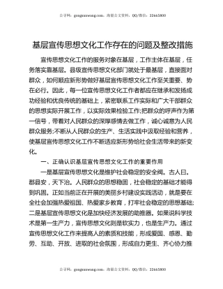 基层宣传思想文化工作存在的问题及整改措施