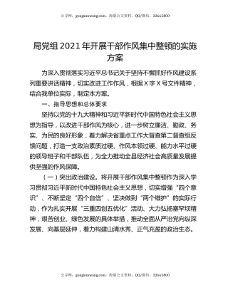 局党组2021年开展干部作风集中整顿的实施方案