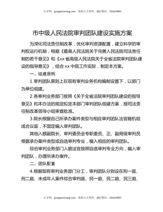 市中级人民法院审判团队建设实施方案