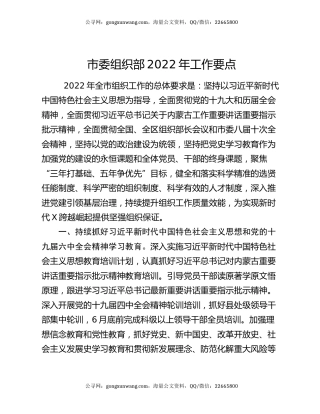 市委组织部2022年工作要点