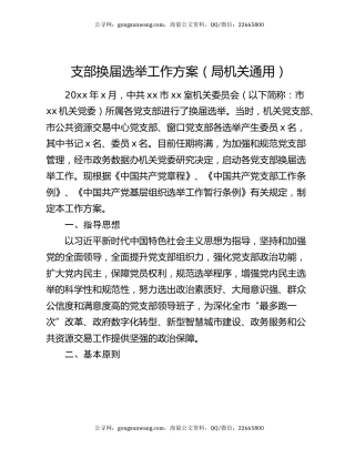 支部换届选举工作方案（局机关通用）