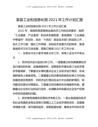 某县工业和信息化局2021年工作计划汇报