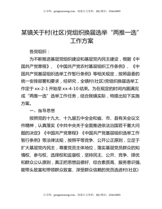 某镇关于村(社区)党组织换届选举“两推一选”工作方案