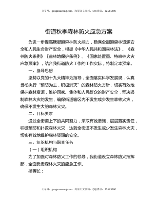 街道秋季森林防火应急方案
