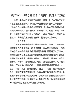 镇2021年村（社区）“两委”换届工作方案