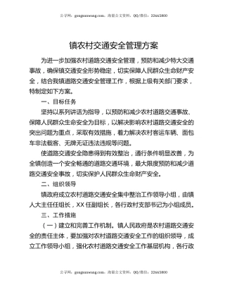 镇农村交通安全管理方案